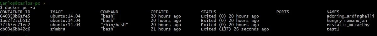 docker ps -a