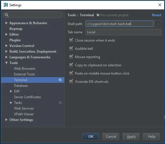 Print configuração do terminal intelliJ